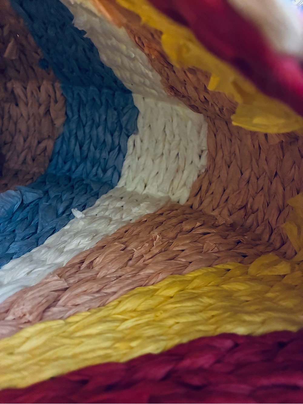 Colorblock Straw Handbag with Round Handles - Multicolor - Picture 3 of 6